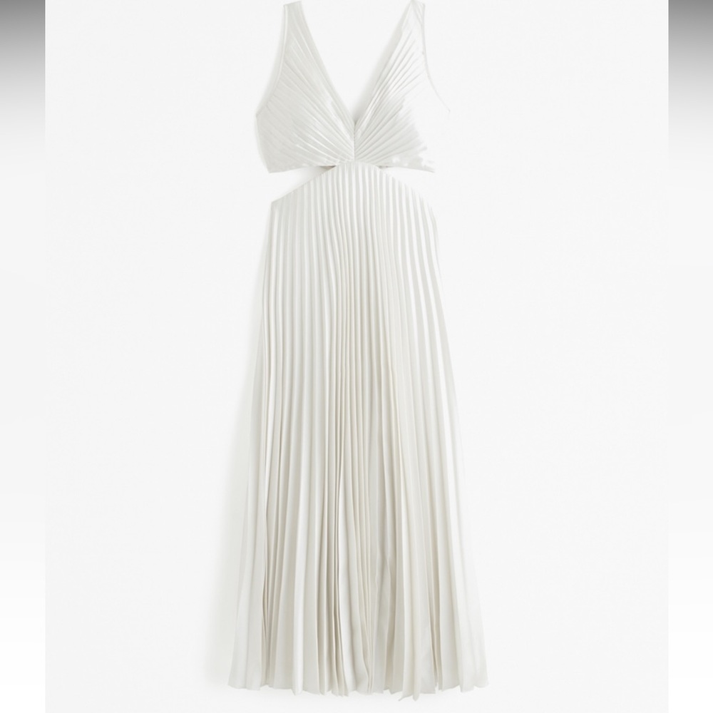 Abercrombie White Giselle Pleated Cutout Midi Dress